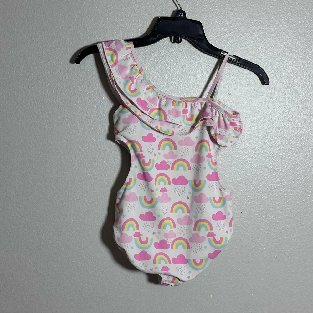 Young Hearts Kids Girl Pink One-Shoulder Swimsuit Rainbow Print size‎ 10